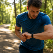 Läufer kontrolliert beim Training seine Herzfrequenz auf der Sportuhr – Warum ist mein Puls beim Laufen so hoch?